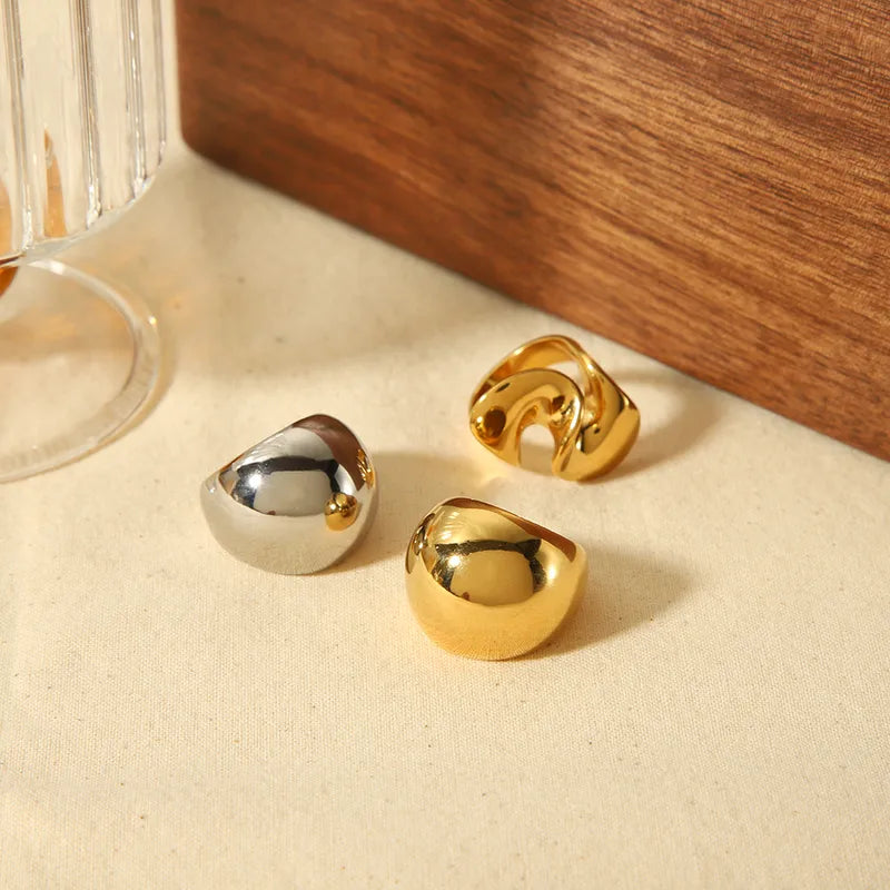 18k Gold Plated Retro Roman Style Polished Plating Circle Waves Rings