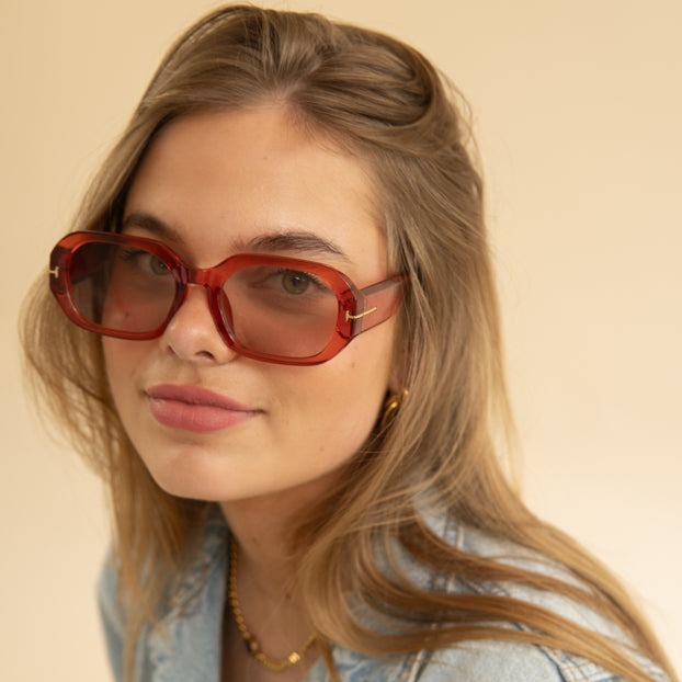 Ruby Orange Semi-Transparent Square Sunglasses