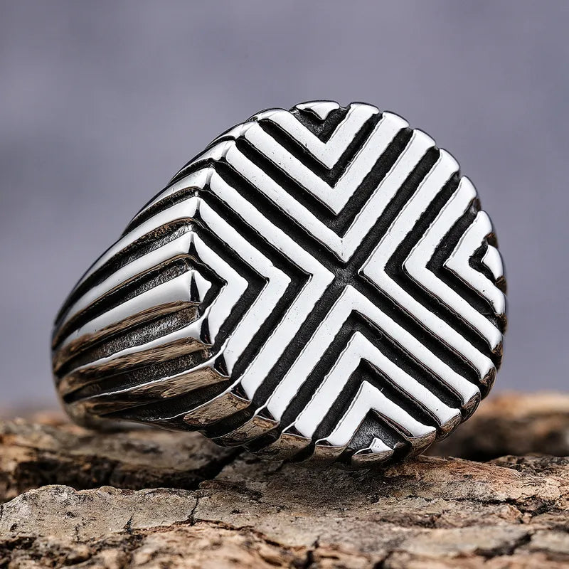 Retro Geometric 304 Stainless Steel Men Rings